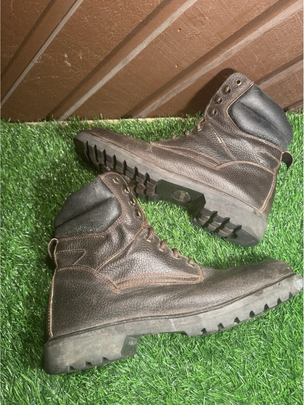 Vintage Sears Roebucks Work Boots Mens 10 D Leather Brown Lug Sole Style 86909